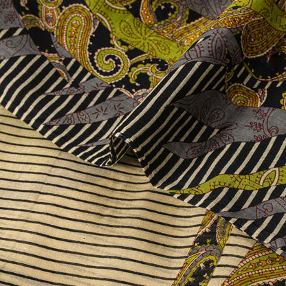 Sanskriti Vintage Black Saree Pure Cotton Rotary Paisley Print Craft Fabric Sari