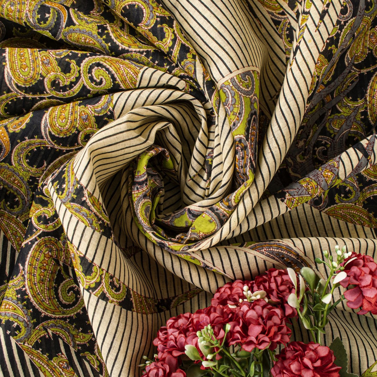 Sanskriti Vintage Black Saree Pure Cotton Rotary Paisley Print Craft Fabric Sari
