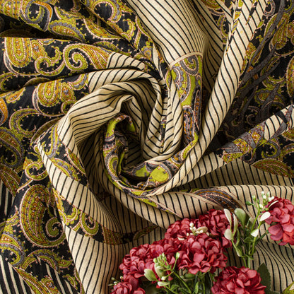 Sanskriti Vintage Black Saree Pure Cotton Rotary Paisley Print Craft Fabric Sari