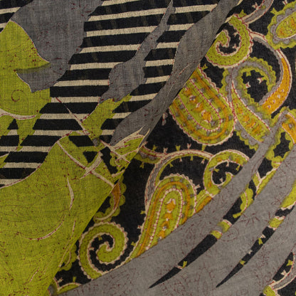 Sanskriti Vintage Black Saree Pure Cotton Rotary Paisley Print Craft Fabric Sari