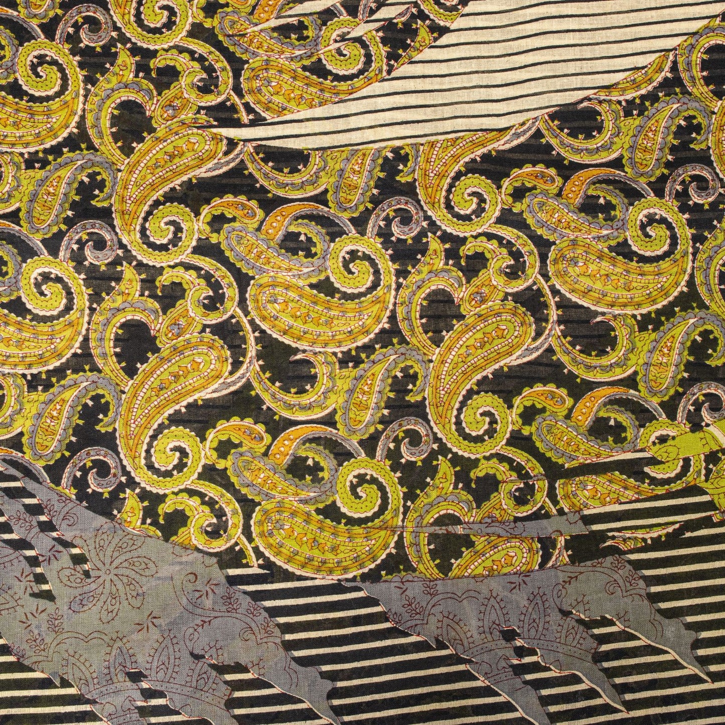 Sanskriti Vintage Black Saree Pure Cotton Rotary Paisley Print Craft Fabric Sari