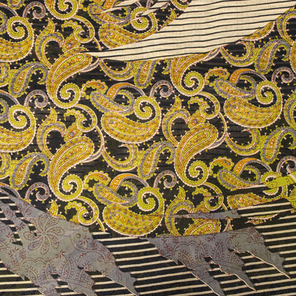 Sanskriti Vintage Black Saree Pure Cotton Rotary Paisley Print Craft Fabric Sari