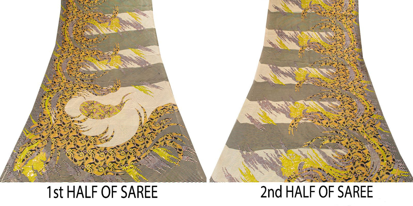 Sanskriti Vintage Black Saree Pure Cotton Rotary Paisley Print Craft Fabric Sari