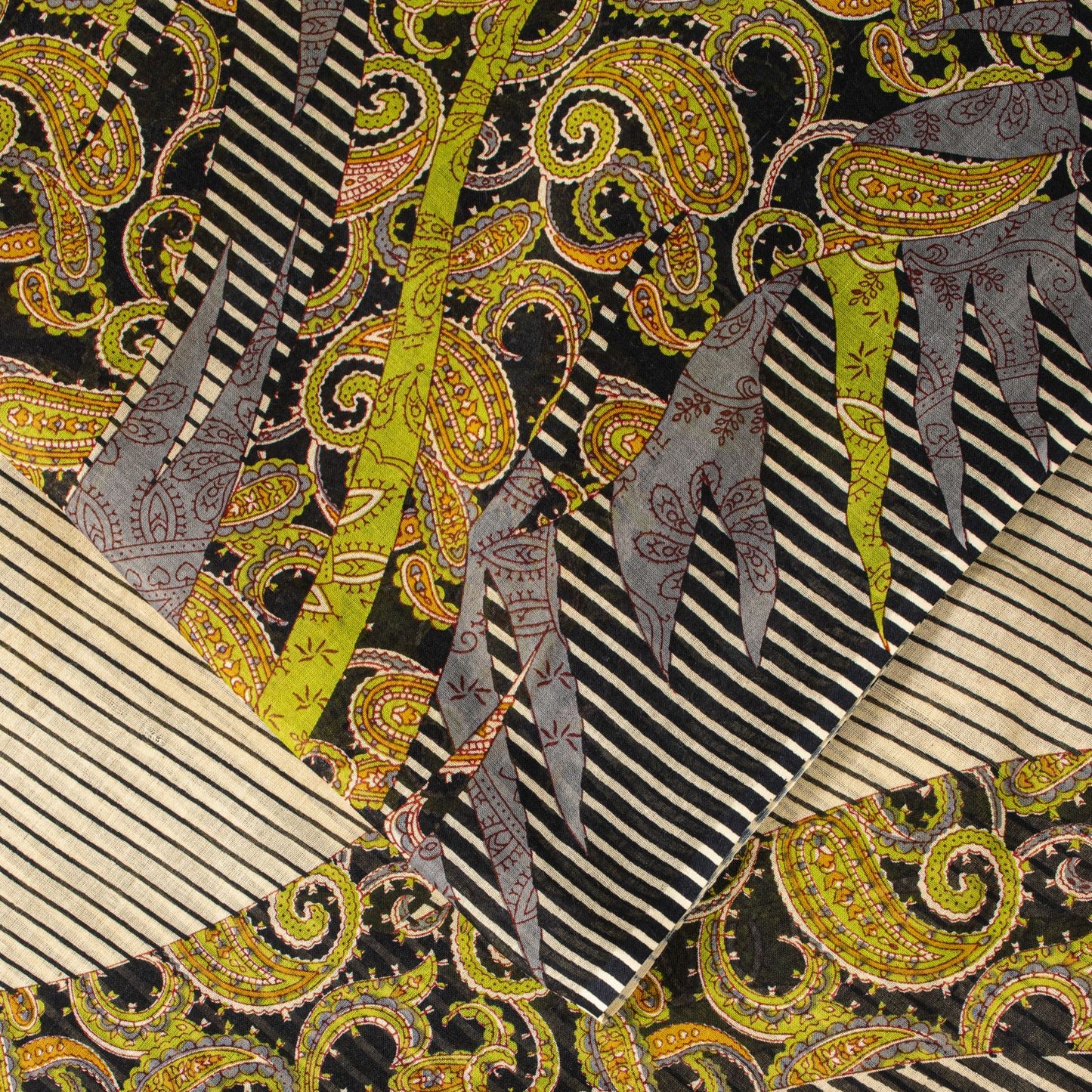 Sanskriti Vintage Black Saree Pure Cotton Rotary Paisley Print Craft Fabric Sari