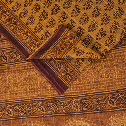 Sanskriti Vintage Yellow Pure Cotton Saree Hand Block Print Kota Woven/DoriaSari