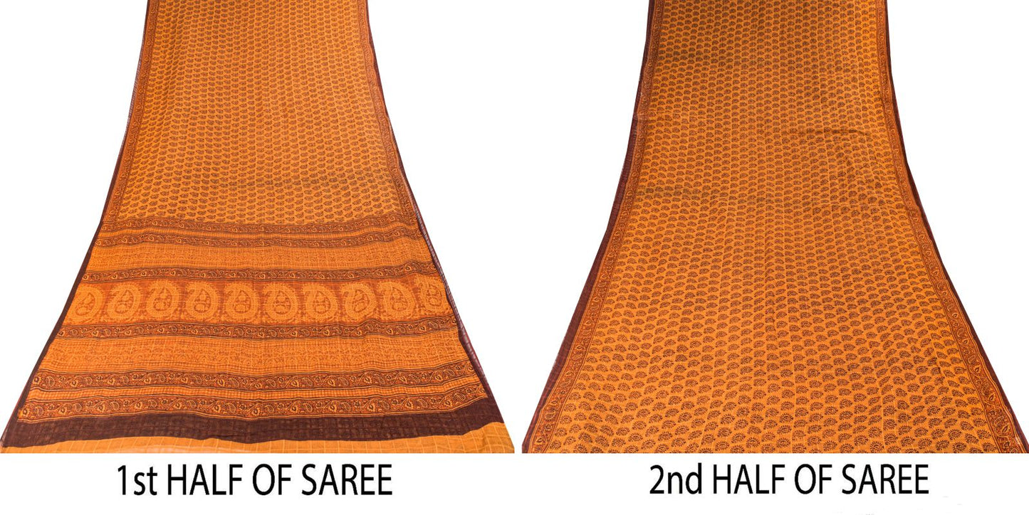 Sanskriti Vintage Yellow Pure Cotton Saree Hand Block Print Kota Woven/DoriaSari