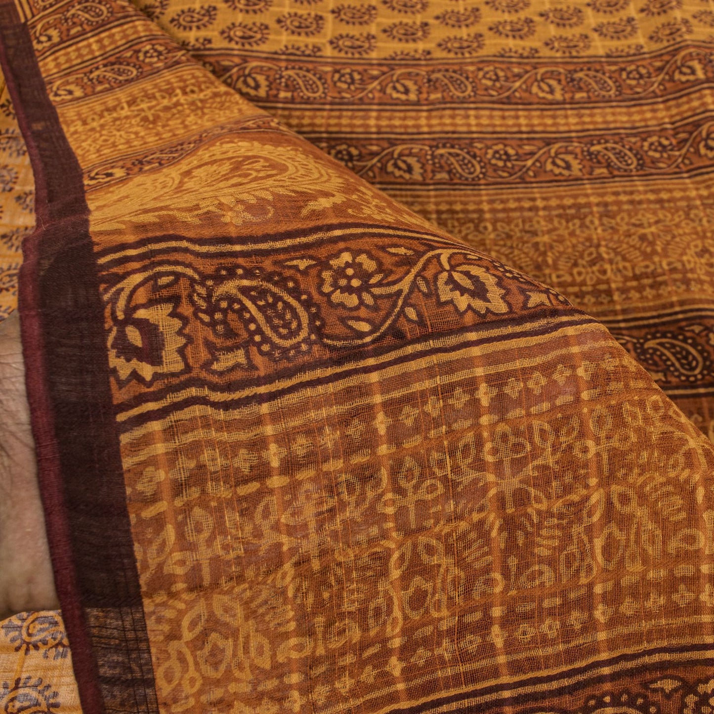 Sanskriti Vintage Yellow Pure Cotton Saree Hand Block Print Kota Woven/DoriaSari