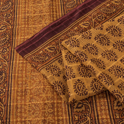 Sanskriti Vintage Yellow Pure Cotton Saree Hand Block Print Kota Woven/DoriaSari