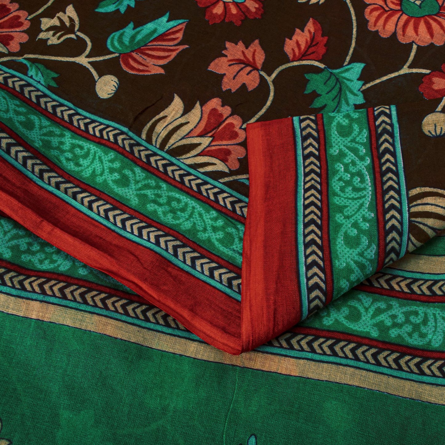 Sanskriti Vintage Saree Brown Pure Cotton Craft Fabric Kalamkari Print 5.5YDSari