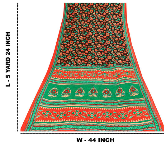 Sanskriti Vintage Saree Brown Pure Cotton Craft Fabric Kalamkari Print 5.5YDSari