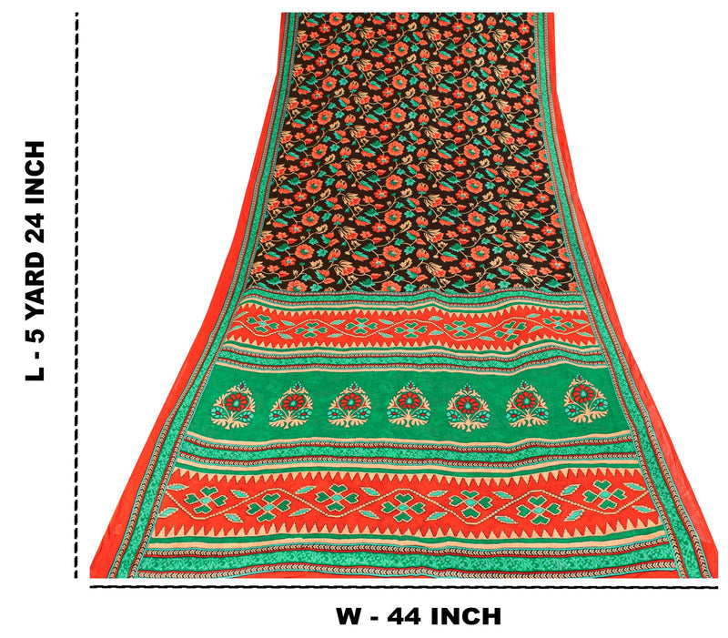 Sanskriti Vintage Saree Brown Pure Cotton Craft Fabric Kalamkari Print 5.5YDSari