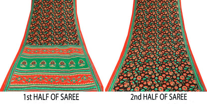 Sanskriti Vintage Saree Brown Pure Cotton Craft Fabric Kalamkari Print 5.5YDSari