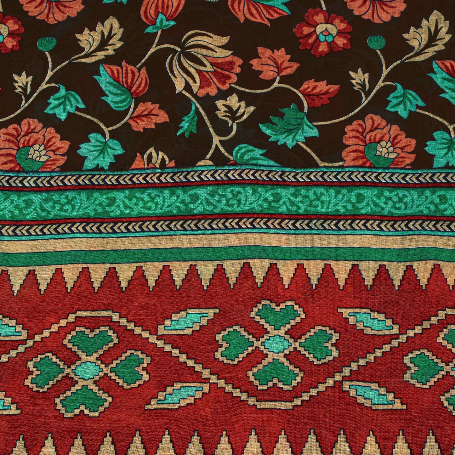 Sanskriti Vintage Saree Brown Pure Cotton Craft Fabric Kalamkari Print 5.5YDSari