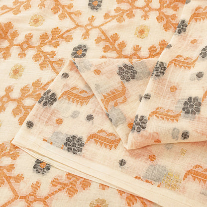 Sanskriti Vintage Saree Brown 100% Pure Cotton Jamdani Woven Bengali 5.5+YD Sari