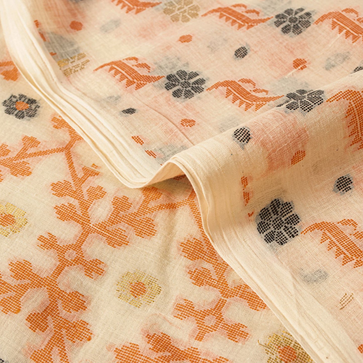 Sanskriti Vintage Saree Brown 100% Pure Cotton Jamdani Woven Bengali 5.5+YD Sari