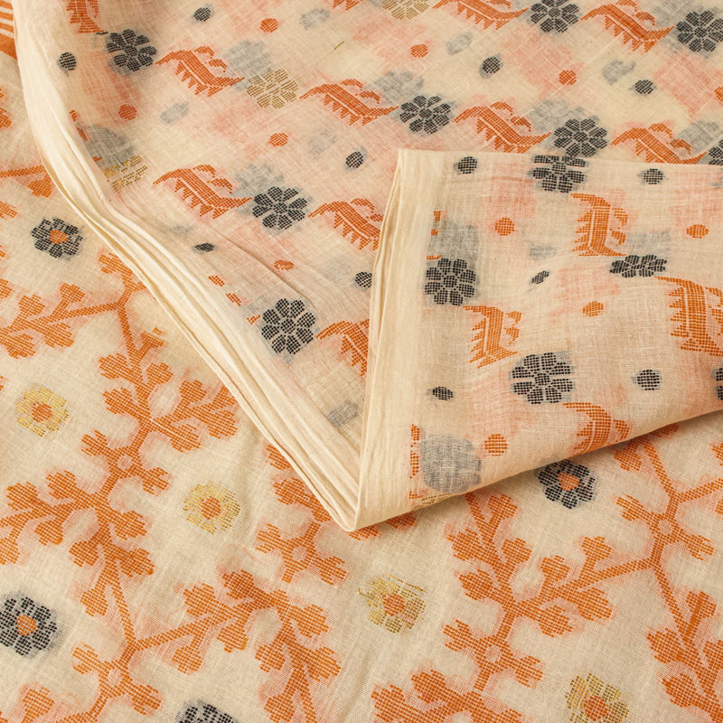 Sanskriti Vintage Saree Brown 100% Pure Cotton Jamdani Woven Bengali 5.5+YD Sari