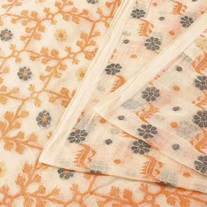 Sanskriti Vintage Saree Brown 100% Pure Cotton Jamdani Woven Bengali 5.5+YD Sari