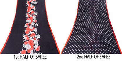Sanskriti Vintage Saree Black Pure Cotton Soft Fabric Digital Printed 5+YD Sari