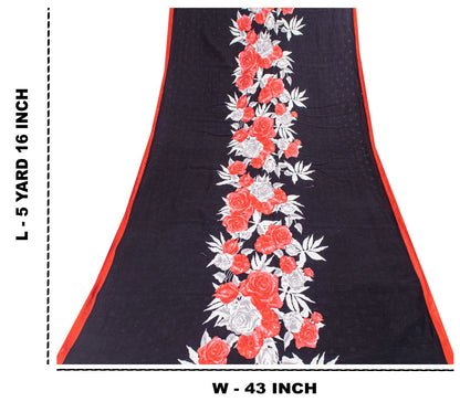 Sanskriti Vintage Saree Black Pure Cotton Soft Fabric Digital Printed 5+YD Sari