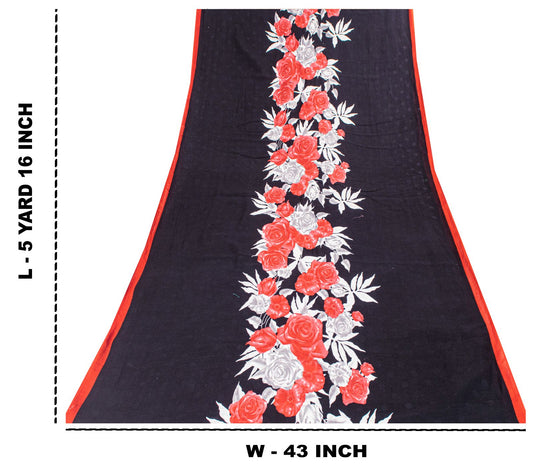 Sanskriti Vintage Saree Black Pure Cotton Soft Fabric Digital Printed 5+YD Sari