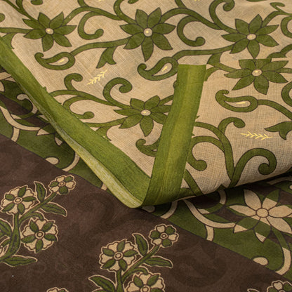 Sanskriti Vintage Saree Cream-Green Pure Cotton Fabric Traditional Print 6YDSari
