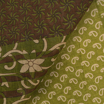 Sanskriti Vintage Saree Cream-Green Pure Cotton Fabric Traditional Print 6YDSari