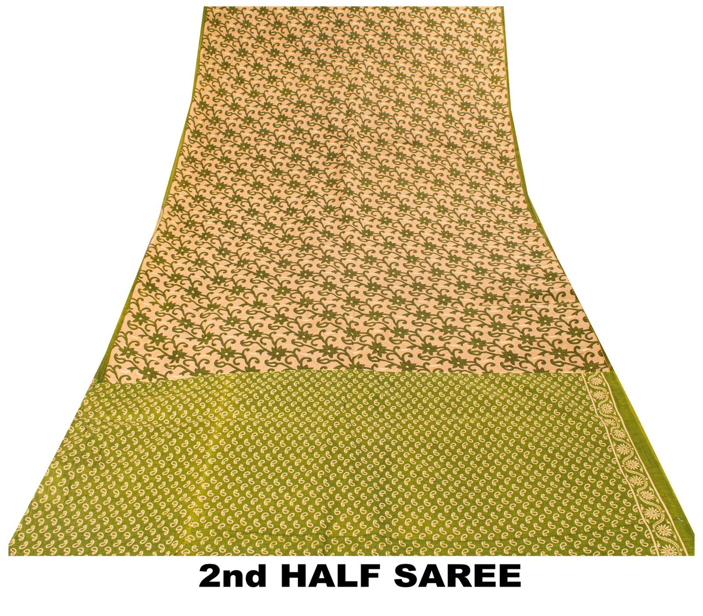 Sanskriti Vintage Saree Cream-Green Pure Cotton Fabric Traditional Print 6YDSari