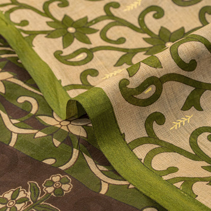Sanskriti Vintage Saree Cream-Green Pure Cotton Fabric Traditional Print 6YDSari