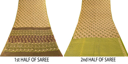 Sanskriti Vintage Saree Cream-Green Pure Cotton Fabric Traditional Print 6YDSari