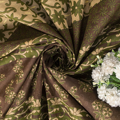 Sanskriti Vintage Saree Cream-Green Pure Cotton Fabric Traditional Print 6YDSari