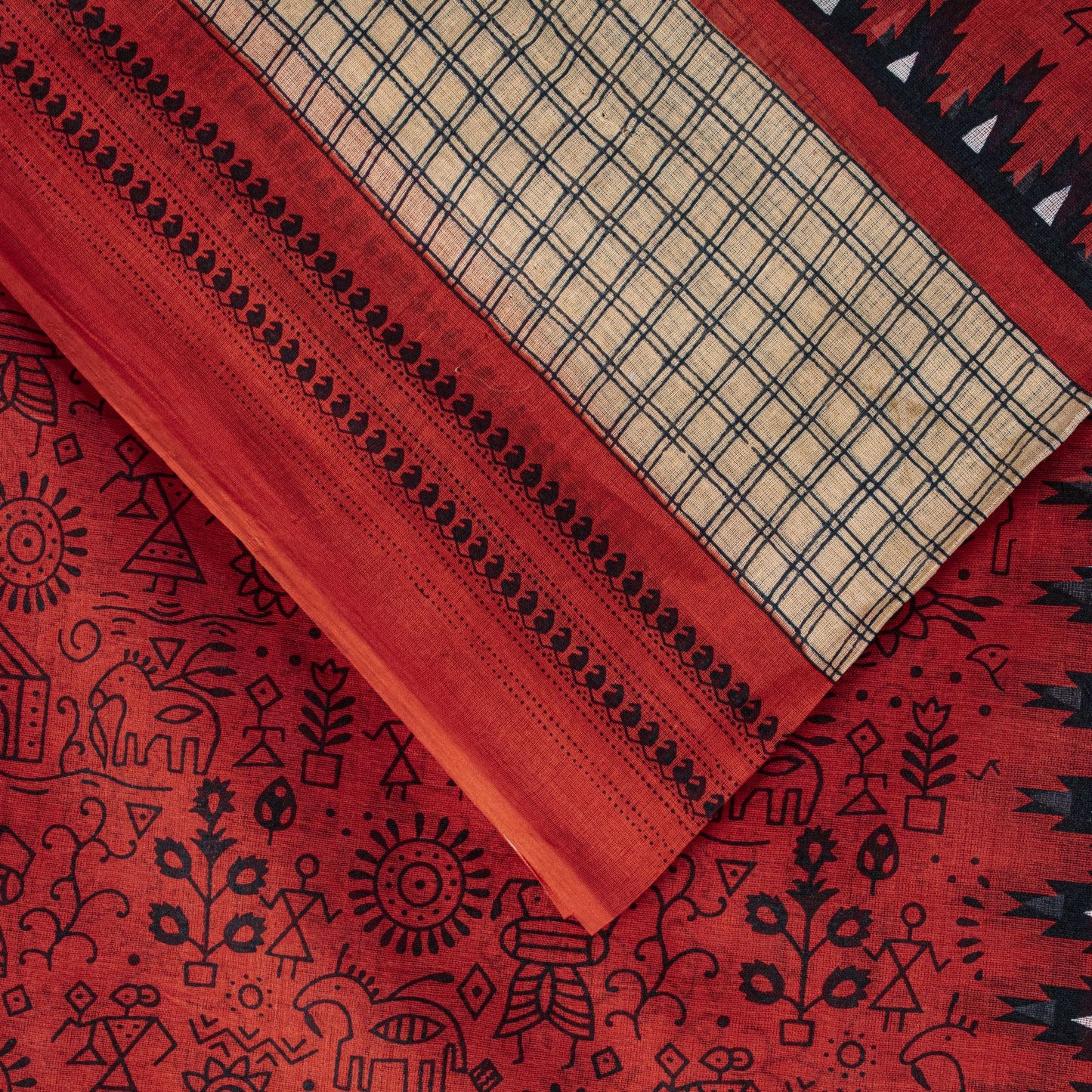 Sanskriti Vintage Saree Red Soft 100% Pure Cotton Craft Fabric Printed 5.5YDSari