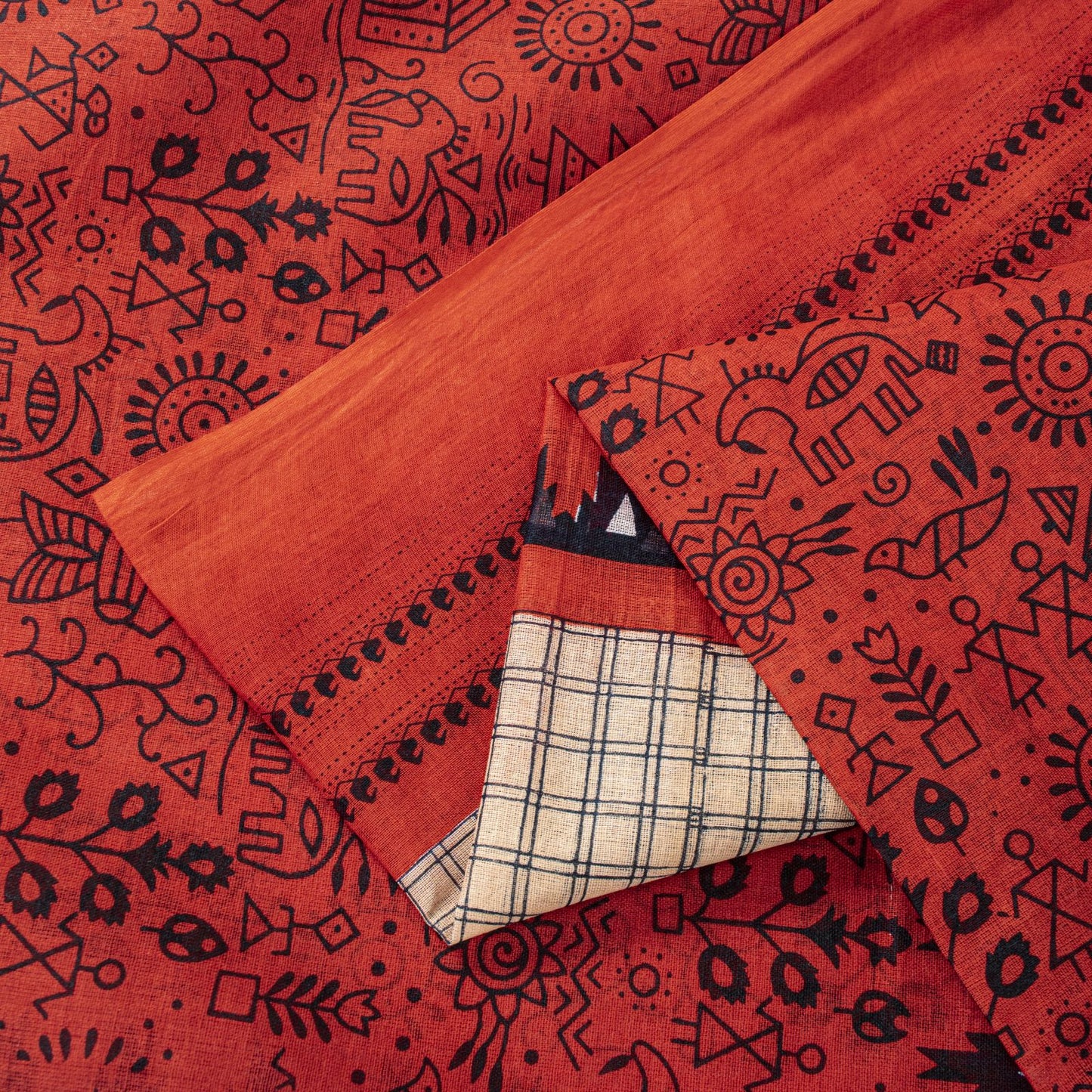 Sanskriti Vintage Saree Red Soft 100% Pure Cotton Craft Fabric Printed 5.5YDSari