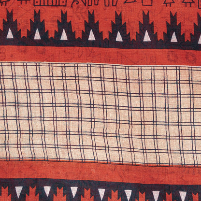 Sanskriti Vintage Saree Red Soft 100% Pure Cotton Craft Fabric Printed 5.5YDSari