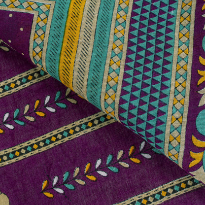 Sanskriti Vintage Saree Violet Pure Cotton Craft Fabric Paisley Print 5+YD Sari