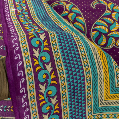 Sanskriti Vintage Saree Violet Pure Cotton Craft Fabric Paisley Print 5+YD Sari