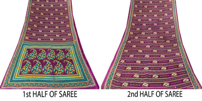 Sanskriti Vintage Saree Violet Pure Cotton Craft Fabric Paisley Print 5+YD Sari