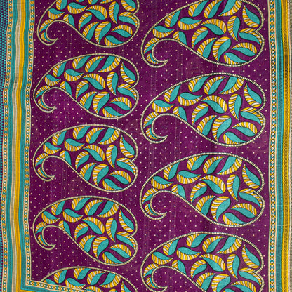 Sanskriti Vintage Saree Violet Pure Cotton Craft Fabric Paisley Print 5+YD Sari