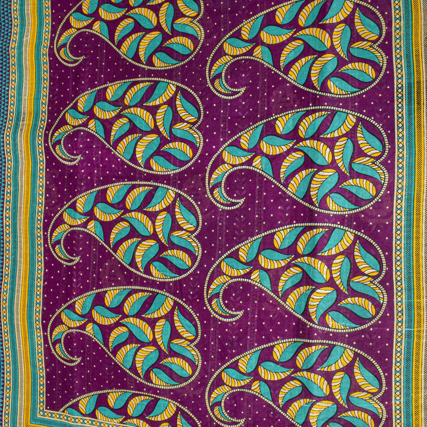 Sanskriti Vintage Saree Violet Pure Cotton Craft Fabric Paisley Print 5+YD Sari