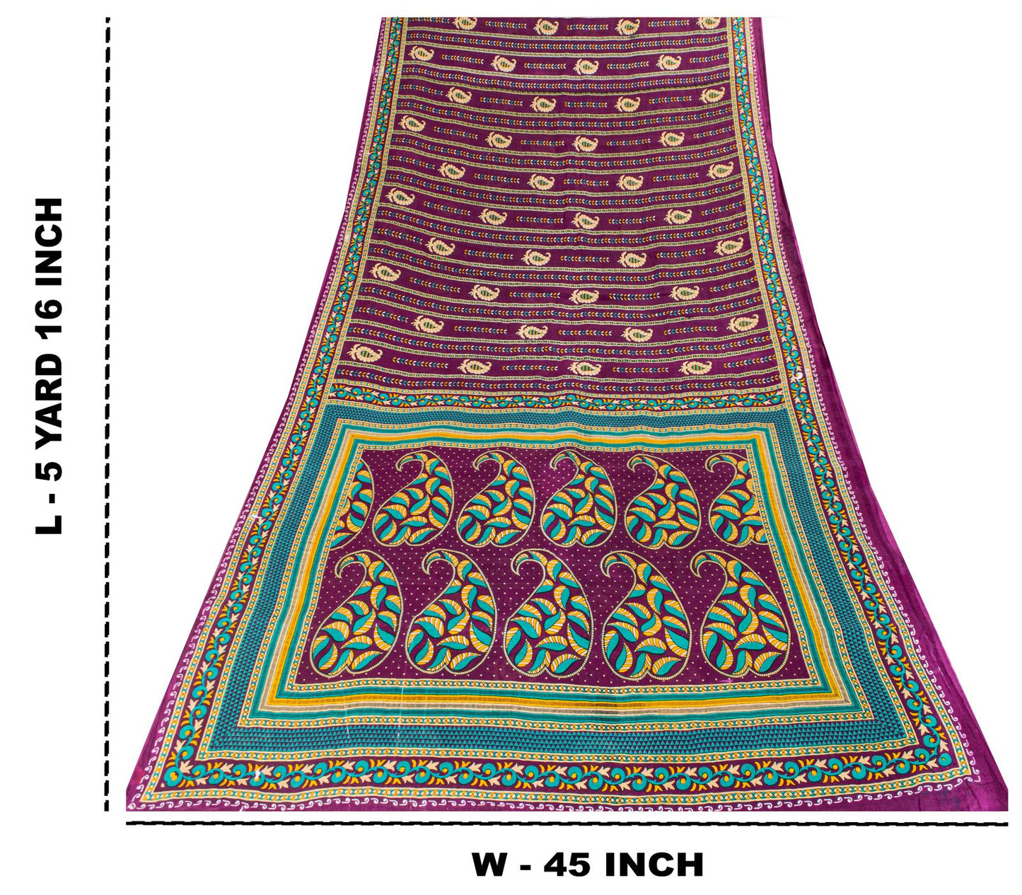 Sanskriti Vintage Saree Violet Pure Cotton Craft Fabric Paisley Print 5+YD Sari