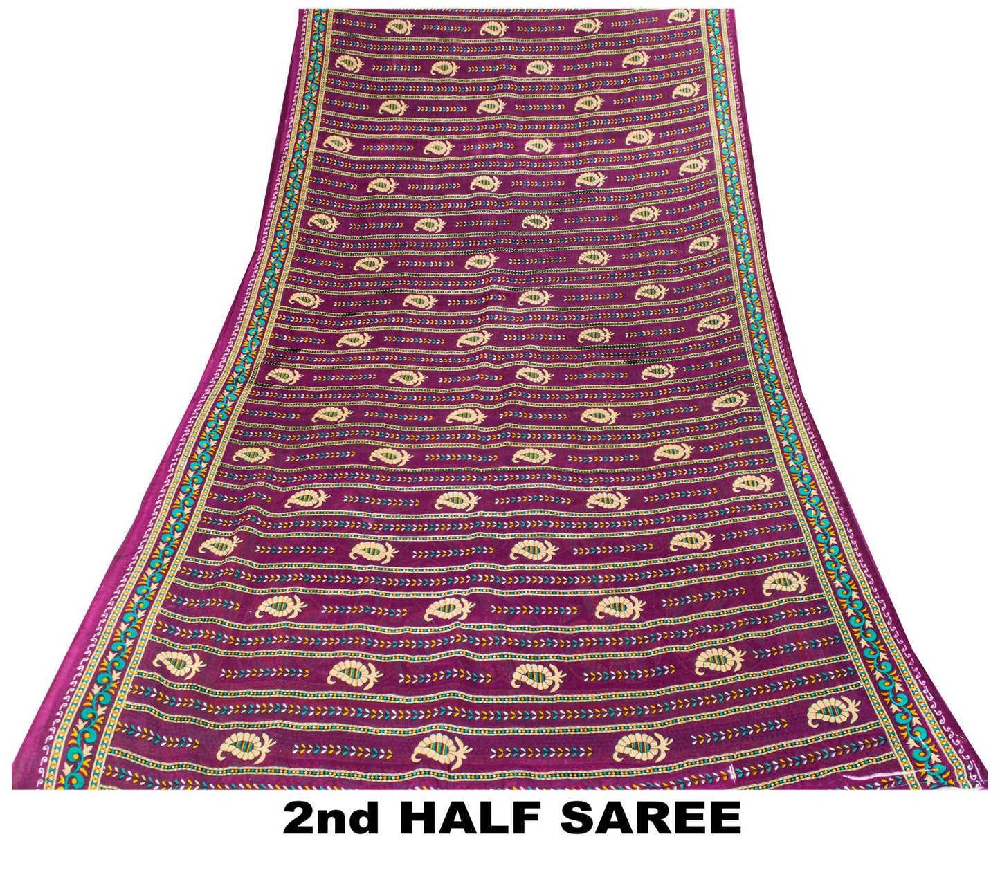 Sanskriti Vintage Saree Violet Pure Cotton Craft Fabric Paisley Print 5+YD Sari