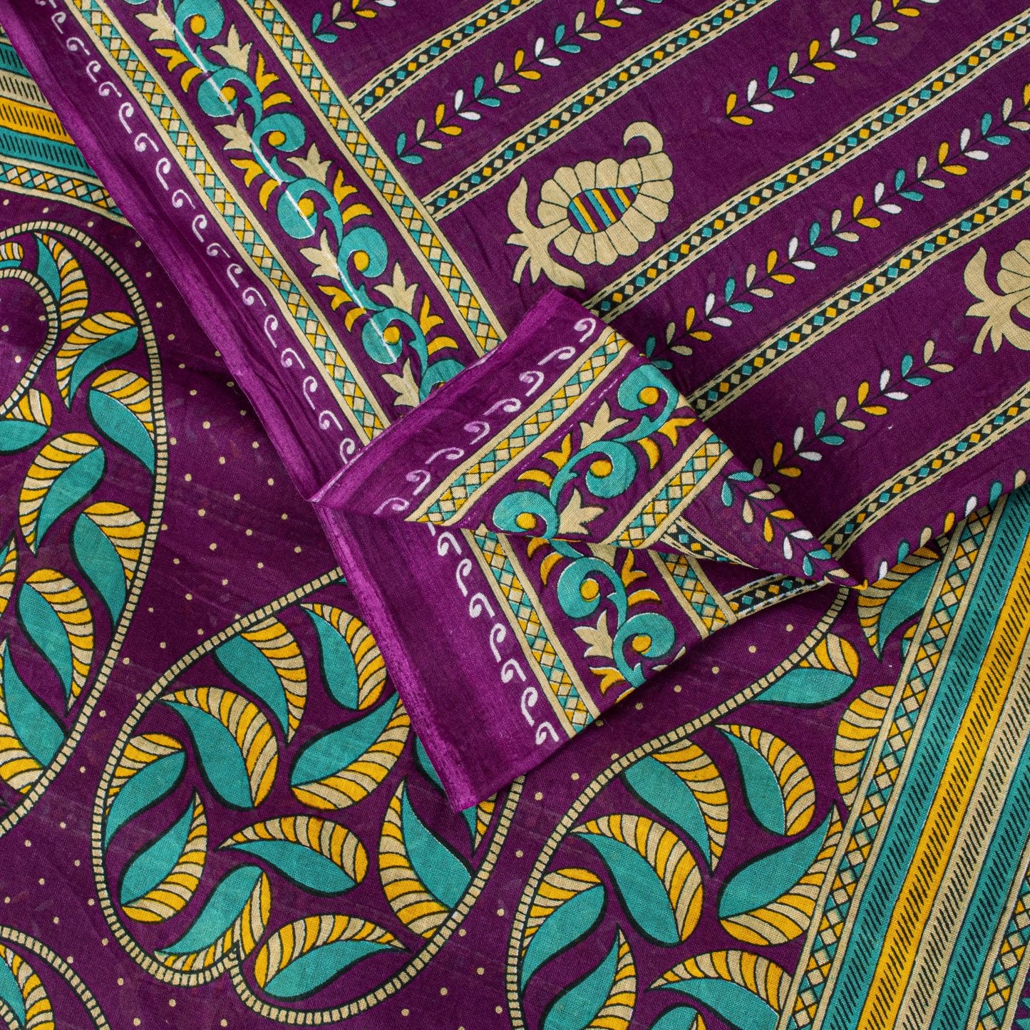 Sanskriti Vintage Saree Violet Pure Cotton Craft Fabric Paisley Print 5+YD Sari
