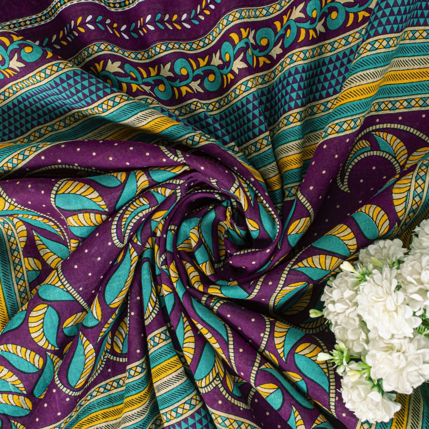 Sanskriti Vintage Saree Violet Pure Cotton Craft Fabric Paisley Print 5+YD Sari