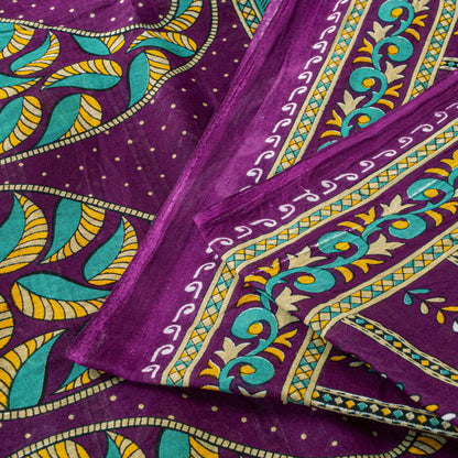 Sanskriti Vintage Saree Violet Pure Cotton Craft Fabric Paisley Print 5+YD Sari