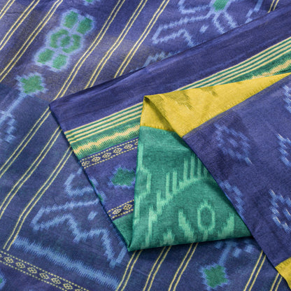 Sanskriti Vintage Saree Blue Pure Cotton Ikat Print Sambhalpuri Sari 5+YD Fabric