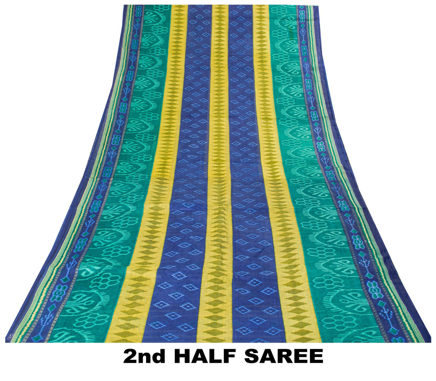 Sanskriti Vintage Saree Blue Pure Cotton Ikat Print Sambhalpuri Sari 5+YD Fabric