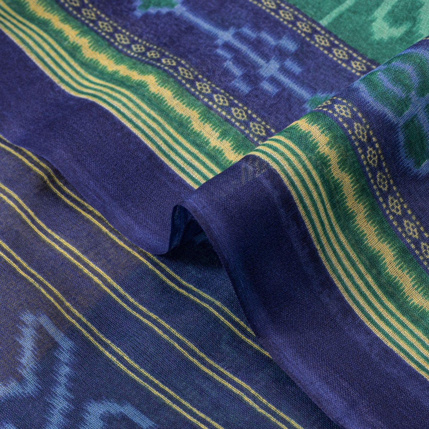 Sanskriti Vintage Saree Blue Pure Cotton Ikat Print Sambhalpuri Sari 5+YD Fabric