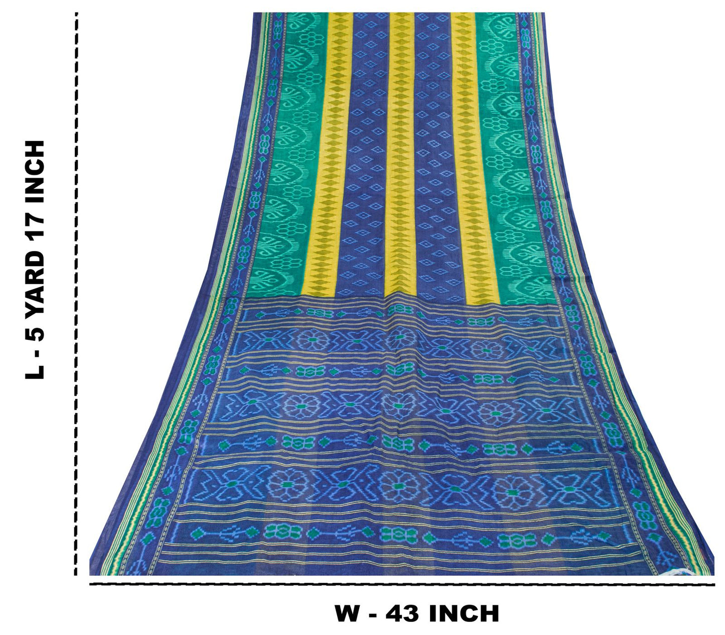Sanskriti Vintage Saree Blue Pure Cotton Ikat Print Sambhalpuri Sari 5+YD Fabric