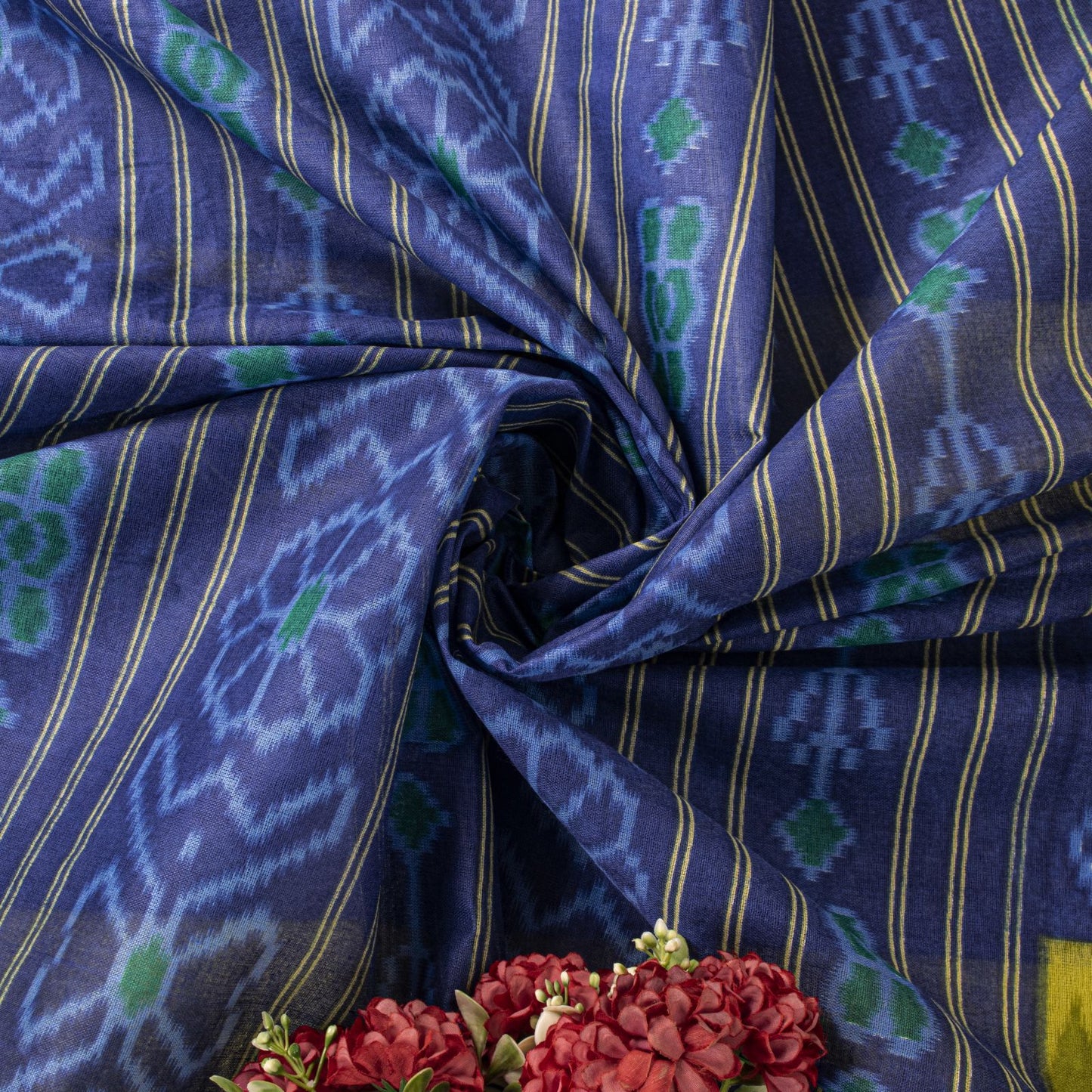 Sanskriti Vintage Saree Blue Pure Cotton Ikat Print Sambhalpuri Sari 5+YD Fabric