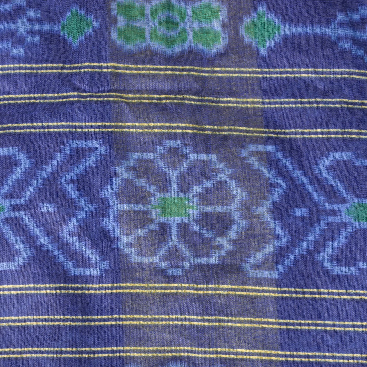 Sanskriti Vintage Saree Blue Pure Cotton Ikat Print Sambhalpuri Sari 5+YD Fabric