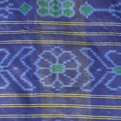 Sanskriti Vintage Saree Blue Pure Cotton Ikat Print Sambhalpuri Sari 5+YD Fabric